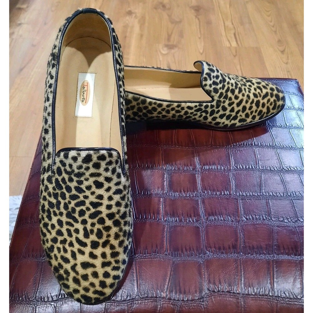 Talbots Leopard Print Calf Hair Loafers Smoking Flats Slip On Shoes Size 10M - Picture 6 of 11